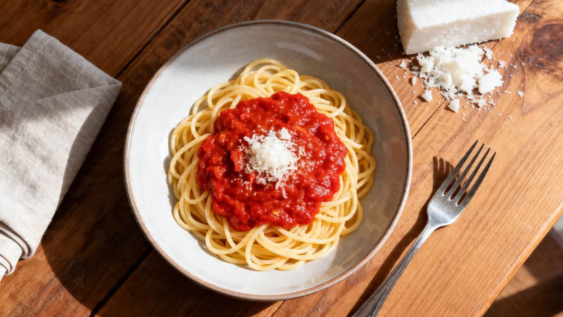 意面配番茄酱 撒帕玛森奶酪图片