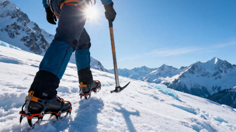 雪山攀登者踏雪前行图片