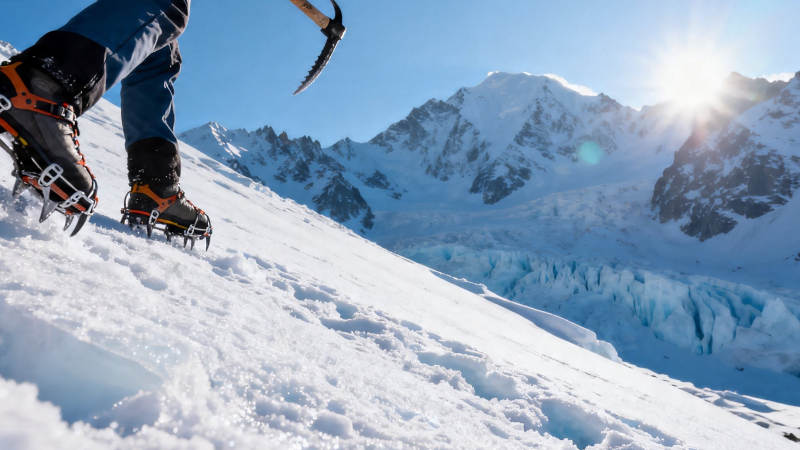 雪山攀登者 阳光耀峰顶图片