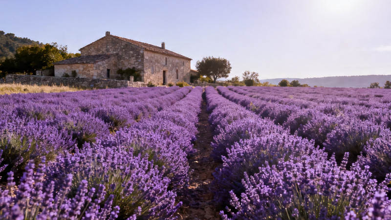 薰衣草田与石屋风光图片