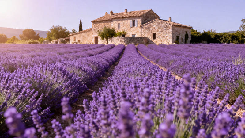 薰衣草田与石屋风光图片
