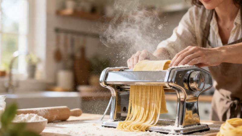 手工压面 热气腾腾做面条图片