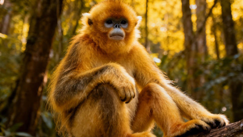 金丝猴静坐林间 暖阳映照图片