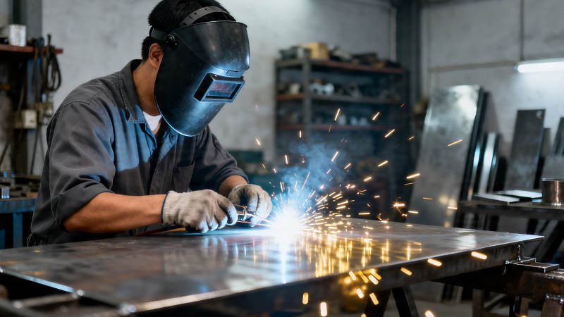 焊工火花四溅作业中图片