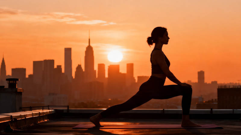 夕阳瑜伽 城市剪影美图片