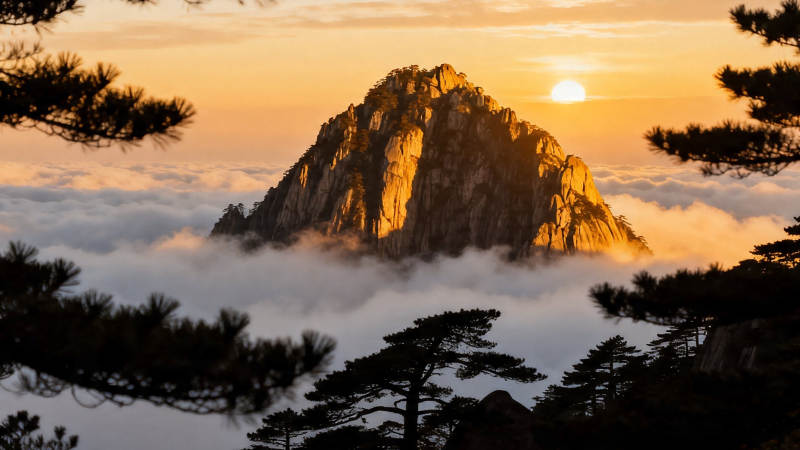 云海日出 松峰映金辉图片