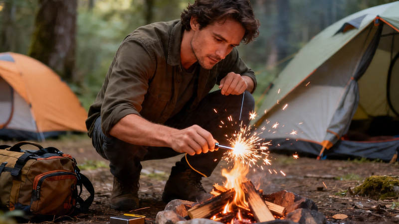 露营生火 火花四溅图片