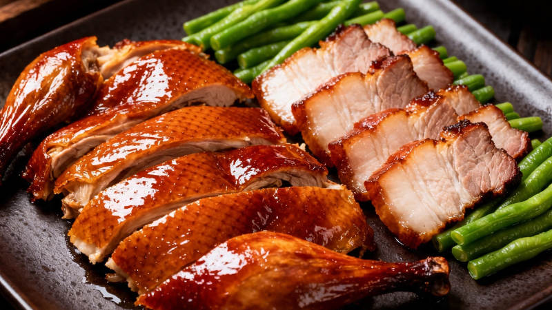 烧鸭叉烧配青豆 色香味俱全图片