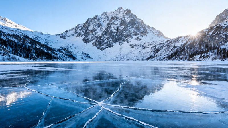 雪山映冰湖 裂纹如画境图片