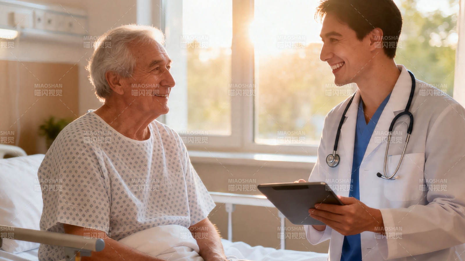 医患温馨交谈 阳光满病房图片