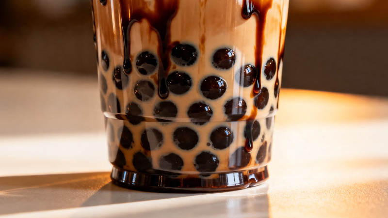 珍珠奶茶特写 黑糖挂壁诱人图片