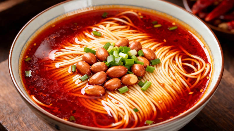 红油花生葱花面图片