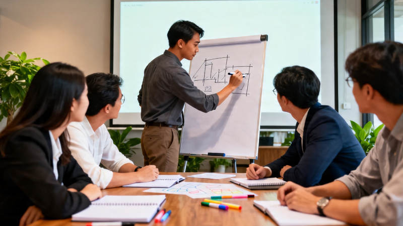 团队会议中讲解方案图片