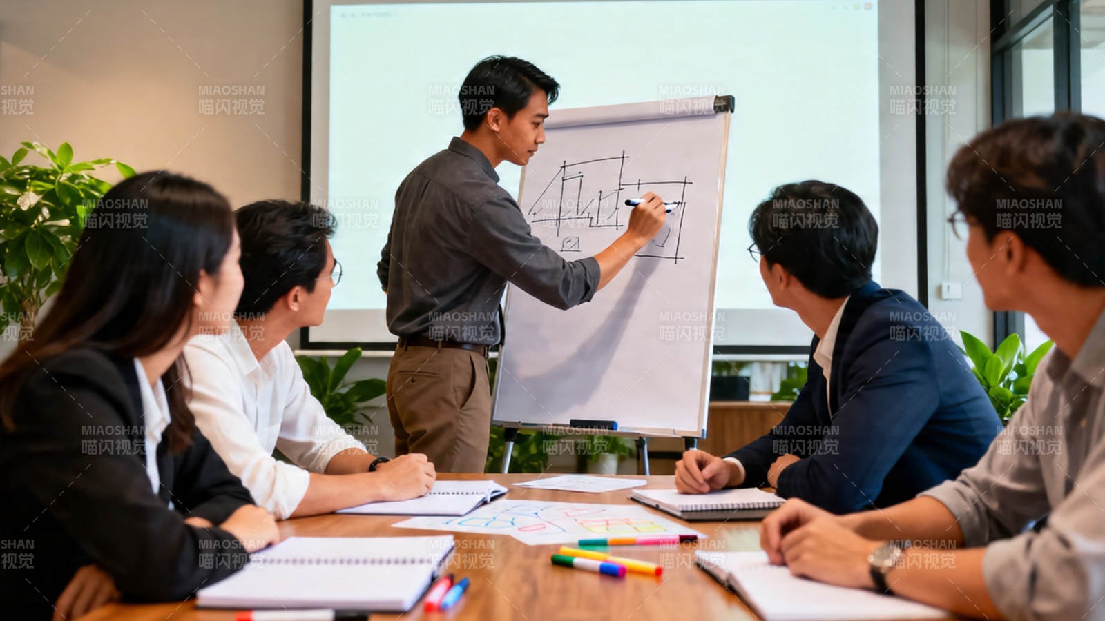 团队会议中讲解方案图片