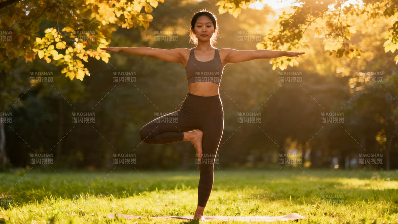 秋日公园瑜伽静立平衡图片