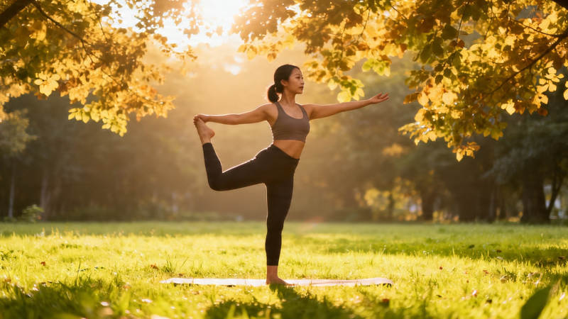 秋日瑜伽 阳光下的平衡之美图片