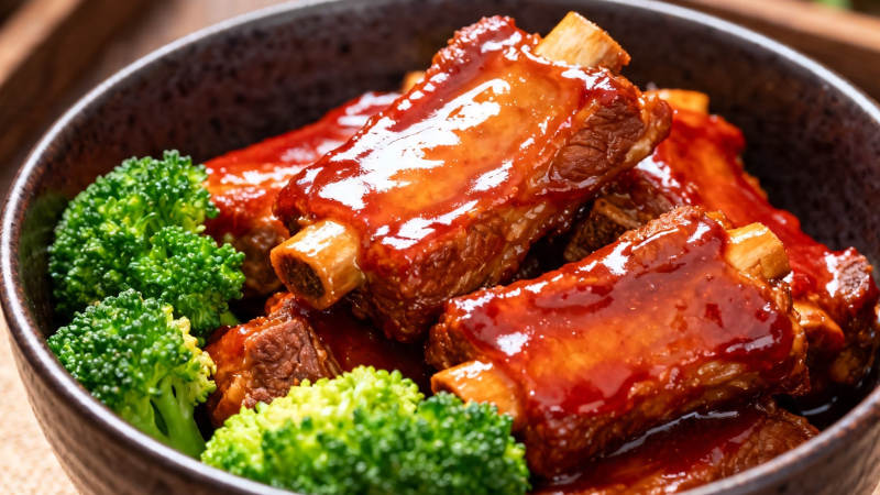 酱香排骨配西兰花图片