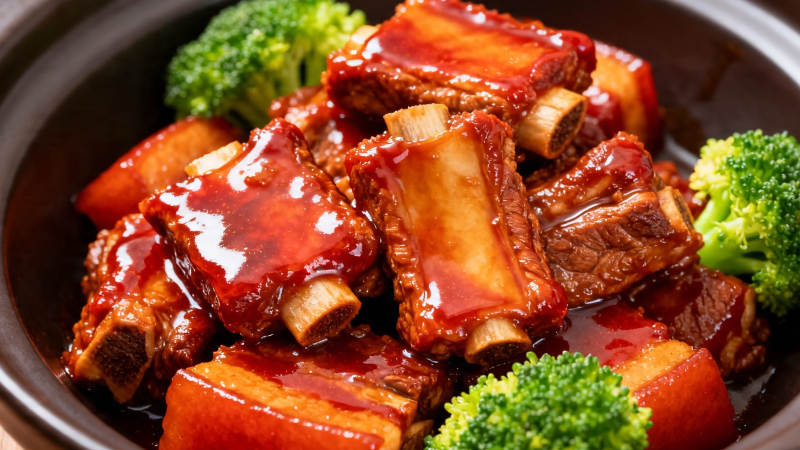 红烧排骨配西兰花图片