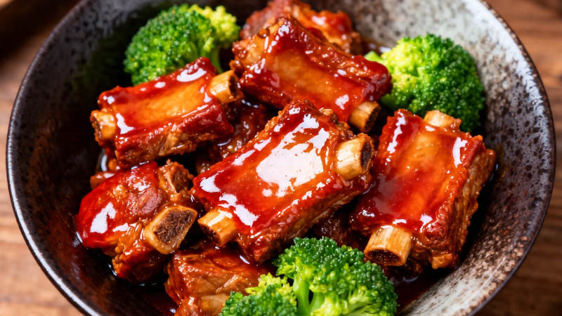 红烧排骨配西兰花图片