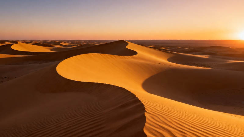 沙漠日落 金浪起伏如诗图片