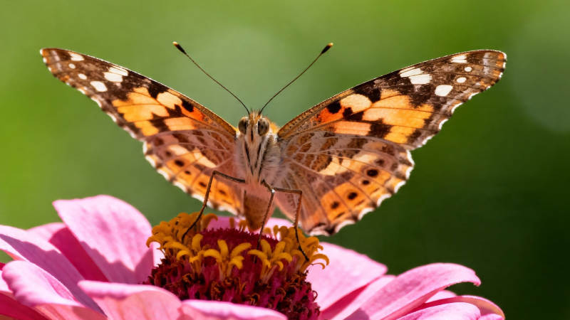 蝶恋粉花 橙翼轻展图片