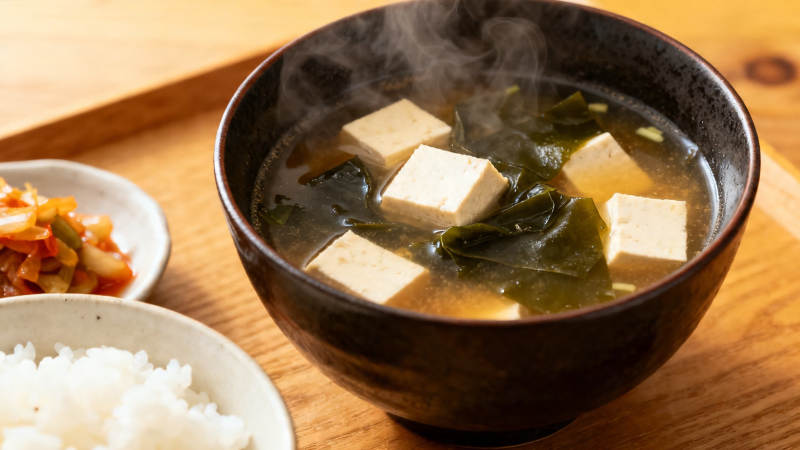 热腾腾的豆腐海带味噌汤图片