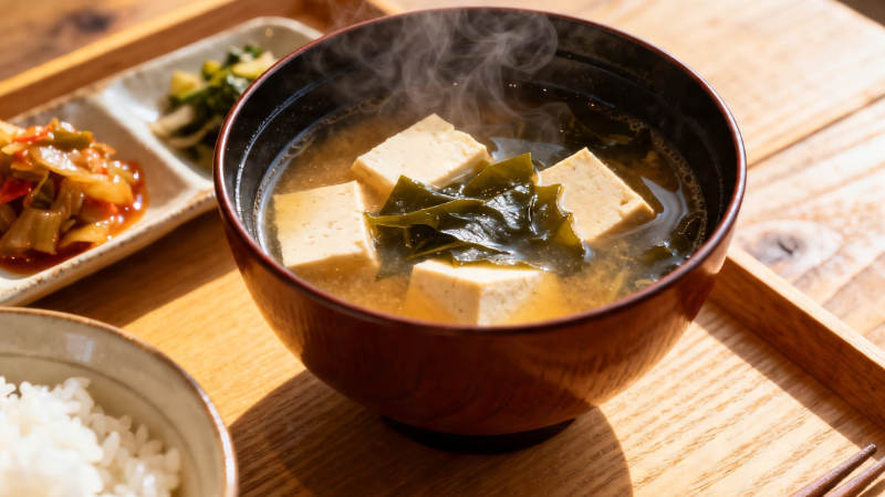 热腾腾的日式味噌汤定食图片