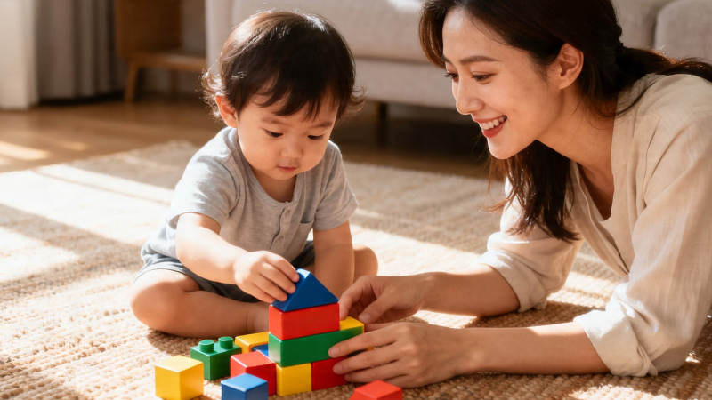 母子共玩积木 温馨时光图片