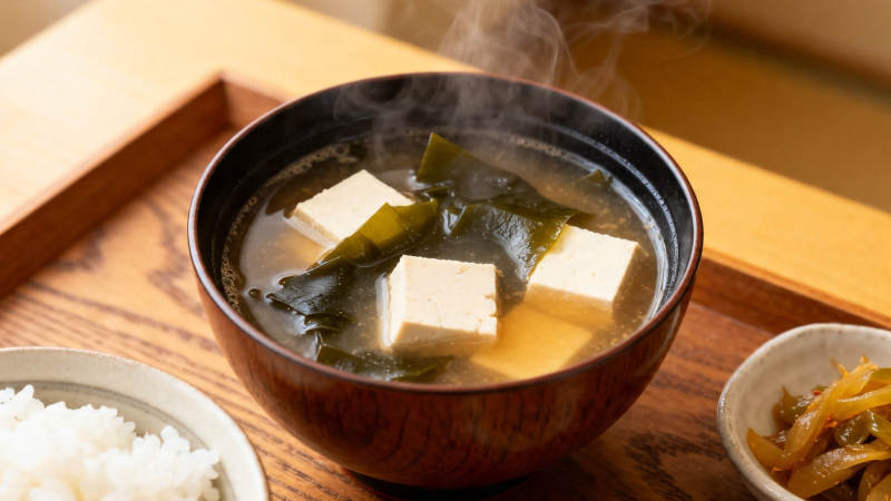 热腾腾的日式味噌豆腐汤图片