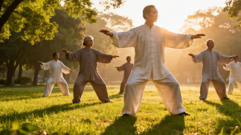 晨光中太极养生练功图图片