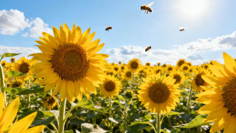 向日葵田蜂飞舞图片