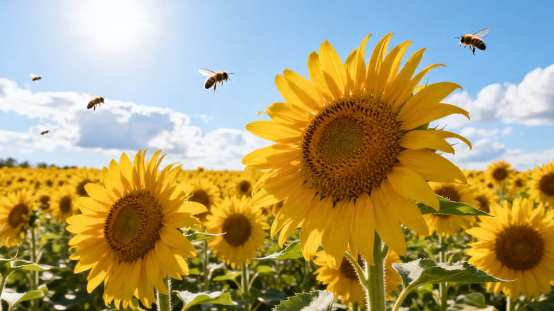 向日葵田蜜蜂飞舞图片