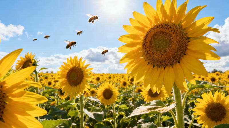 向日葵田蜂飞舞图片