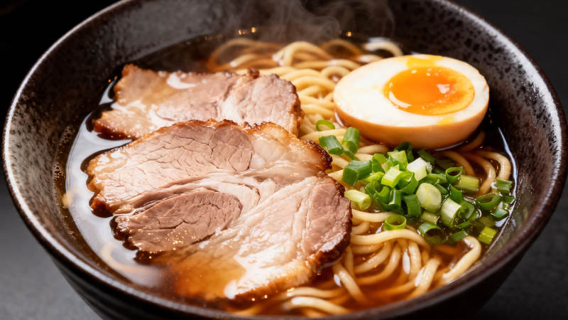 日式拉面 叉烧蛋香葱热汤面图片