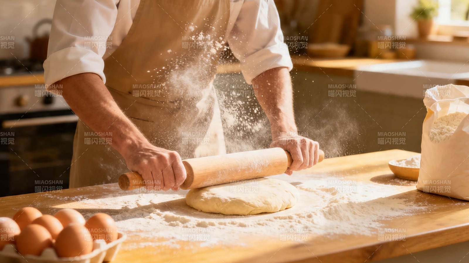 擀面皮 面粉飞扬中图片