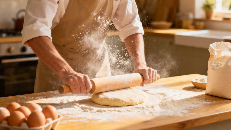 擀面皮 面粉飞扬中图片