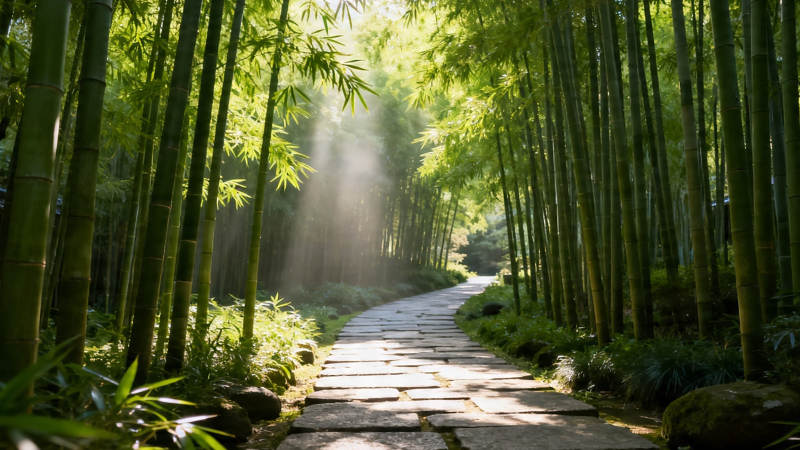 竹林小径 阳光洒落幽静处图片