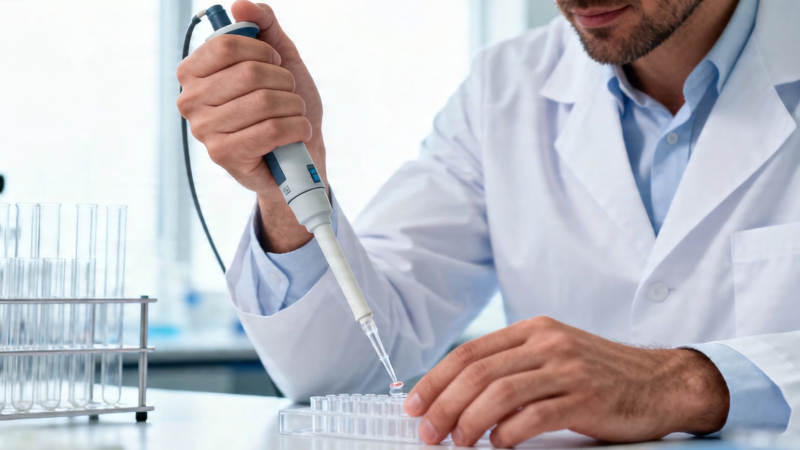 实验室移液操作特写图片