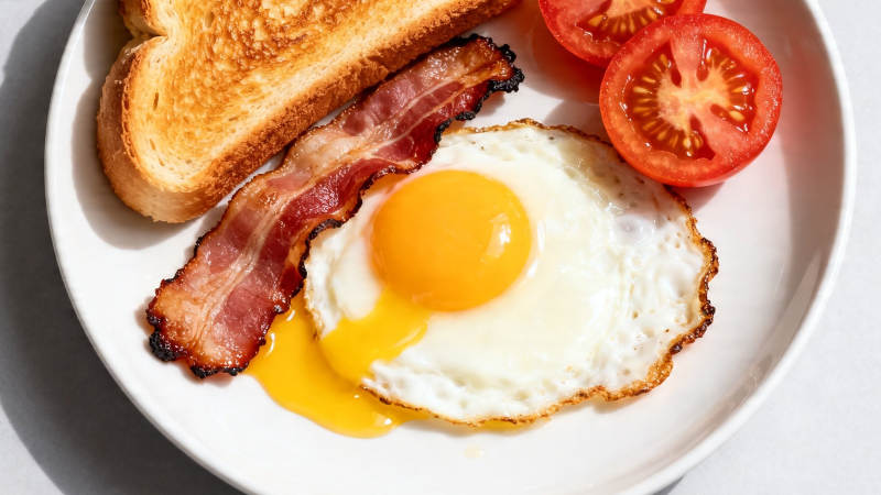 培根煎蛋吐司早餐图片
