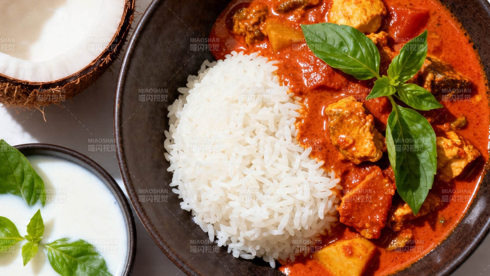 椰香咖喱鸡配白米饭图片