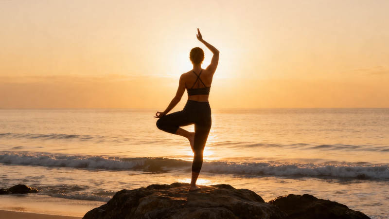 海边瑜伽 夕阳剪影美图片