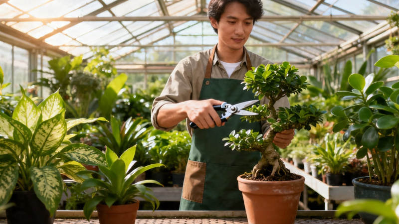 温室修剪盆栽绿植图片