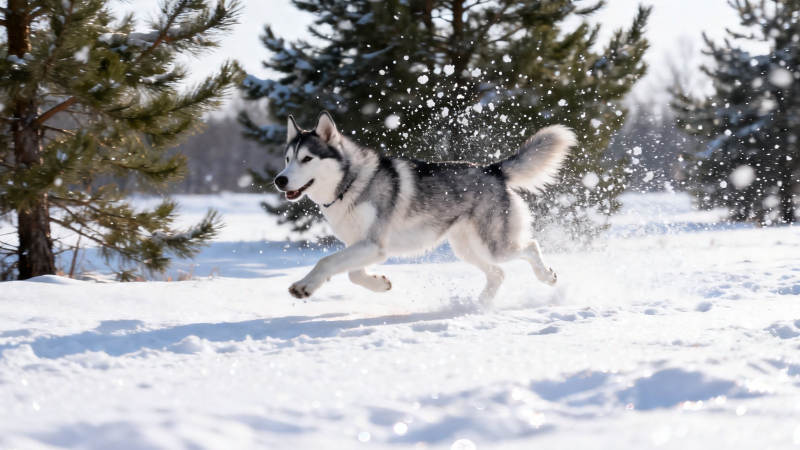 雪地里奔跑的哈士奇图片