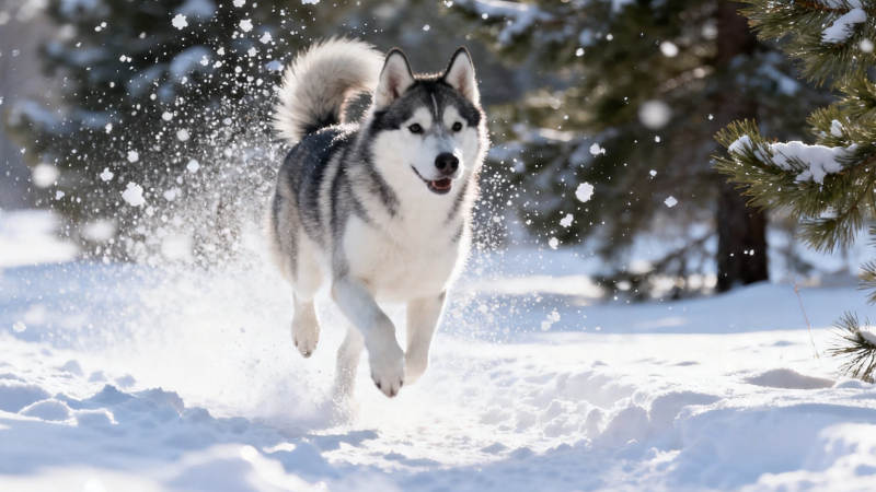 雪原飞犬 哈士奇狂奔图片