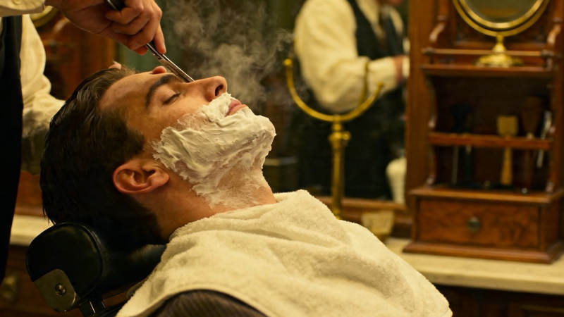 复古理发店剃须体验图片