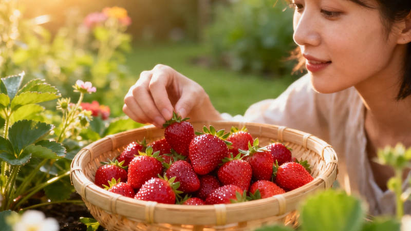 草莓园里摘鲜果图片