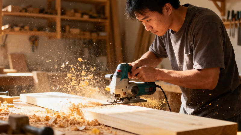 木工切割木板 木屑飞扬图片