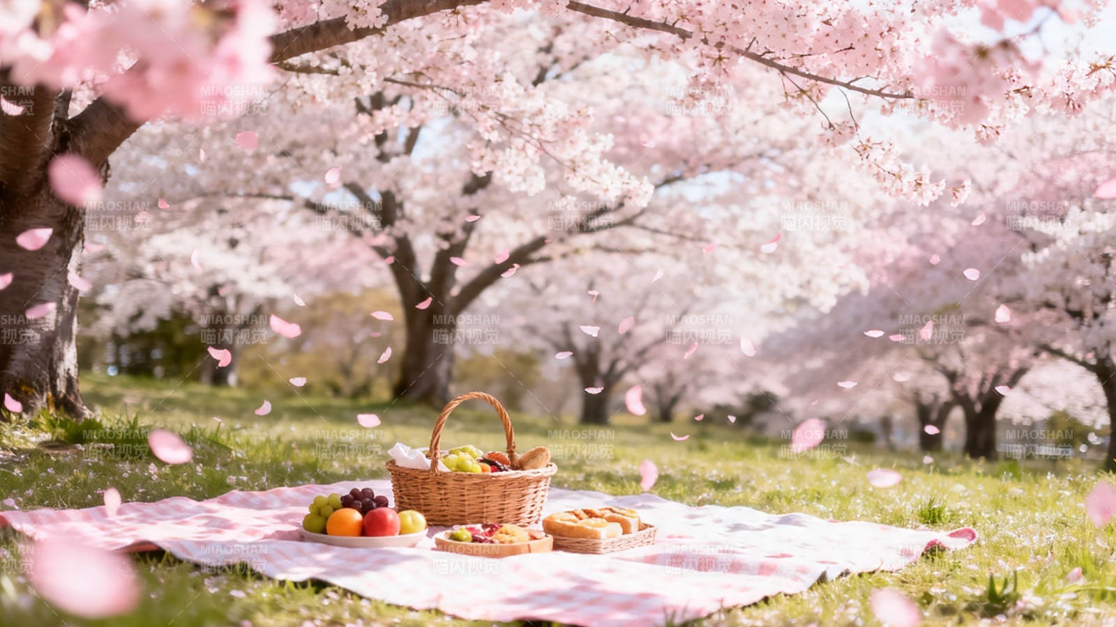 樱花树下野餐时光图片