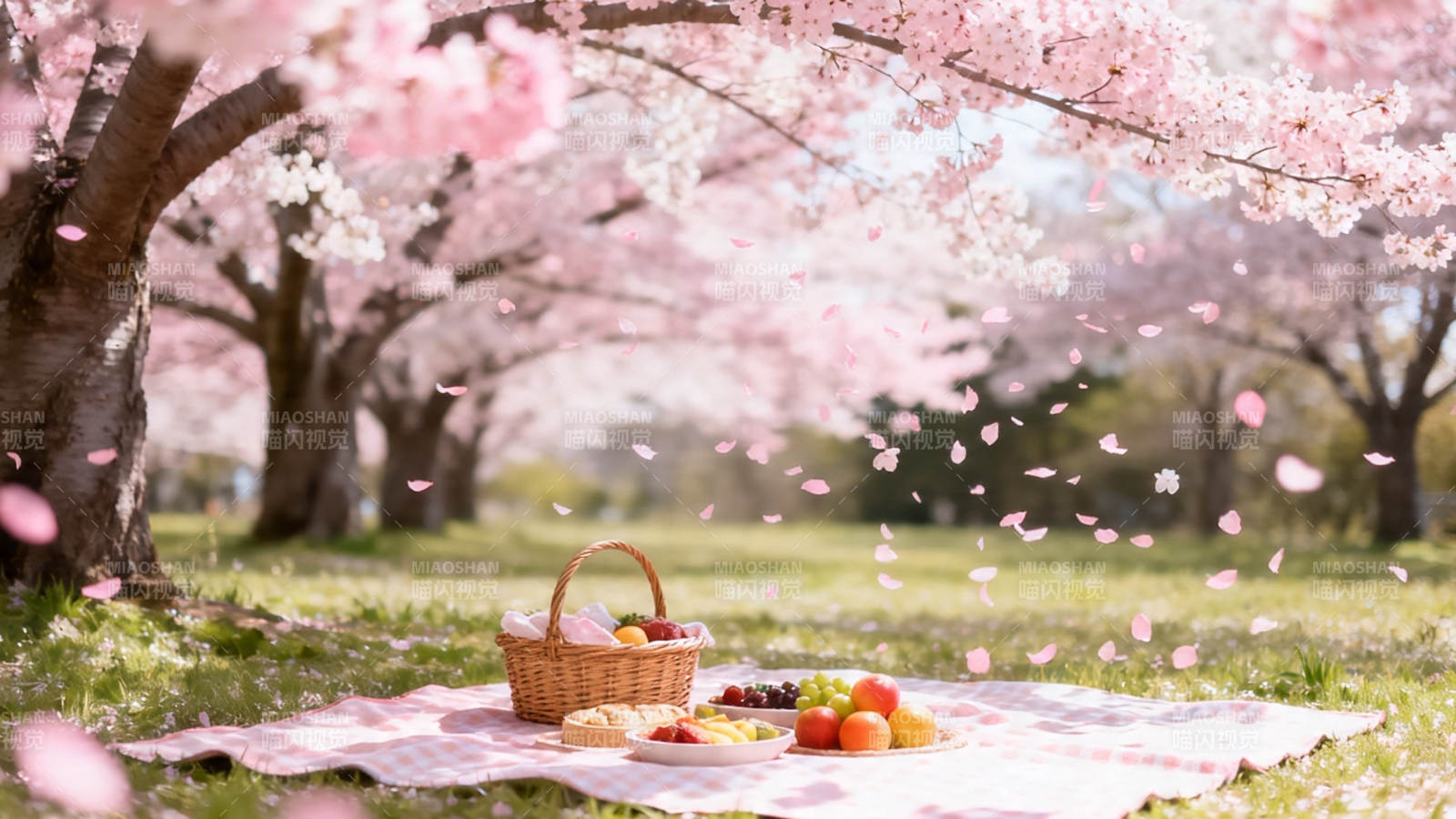 樱花树下野餐时光图片