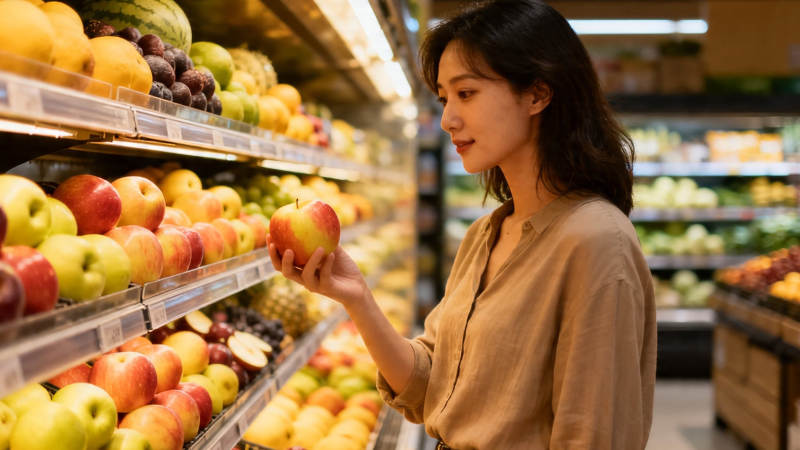 女子超市挑苹果图片